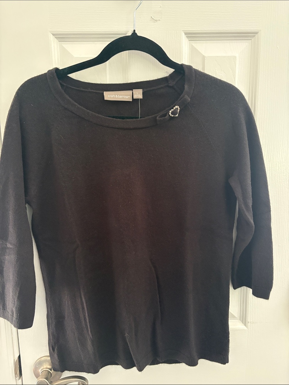 croft & barrow Black Women's Sweater with Decorative Brooch
